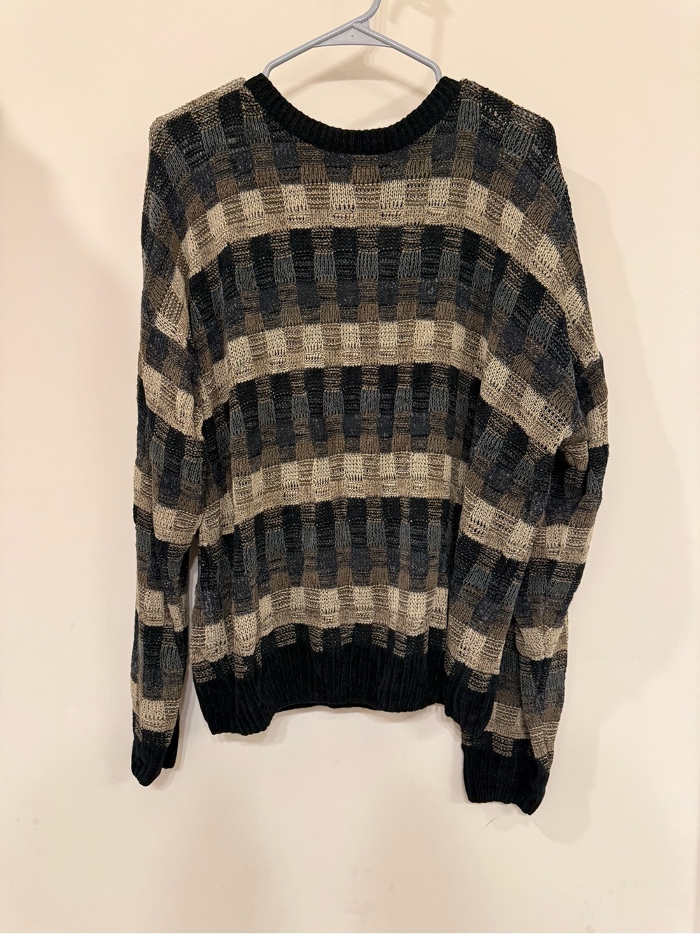 Dockers Striped Crewneck Sweater in Black, Gray, and Cream